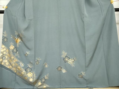 平和屋着物●訪問着　駒刺繍　草花文　金銀彩　正絹　逸品　AABG3547cs