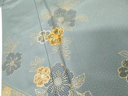 平和屋着物●訪問着　駒刺繍　草花文　金銀彩　正絹　逸品　AABG3547cs