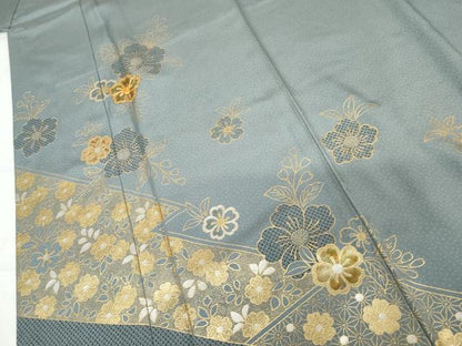平和屋着物●訪問着　駒刺繍　草花文　金銀彩　正絹　逸品　AABG3547cs