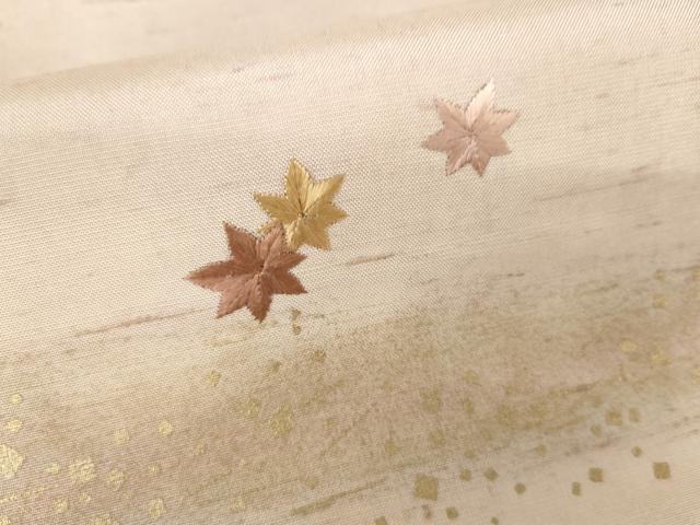 平和屋着物●訪問着　紬地　刺繍　吹き寄せ花文　金糸　金彩　正絹　逸品　AABG3548cs