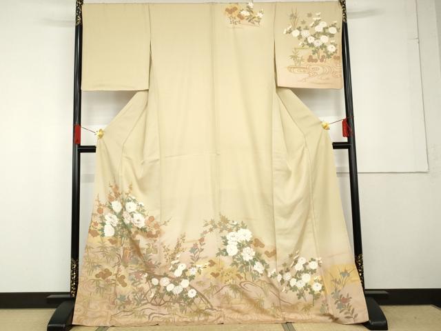 平和屋着物●訪問着　刺繍　流水御所車花文　暈し染め　金糸　金彩　正絹　逸品　AABG3549cs