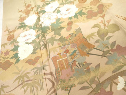 平和屋着物●訪問着　刺繍　流水御所車花文　暈し染め　金糸　金彩　正絹　逸品　AABG3549cs