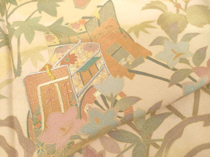 平和屋着物●訪問着　刺繍　流水御所車花文　暈し染め　金糸　金彩　正絹　逸品　AABG3549cs