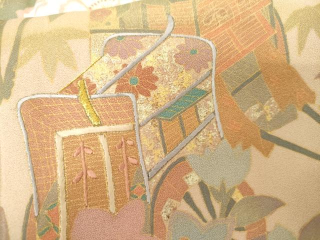 平和屋着物●訪問着　刺繍　流水御所車花文　暈し染め　金糸　金彩　正絹　逸品　AABG3549cs