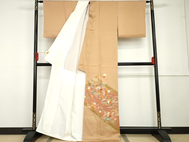 平和屋着物▼豪華色留袖　雪芝梅松花文　金彩　正絹　逸品　AABG3555cs