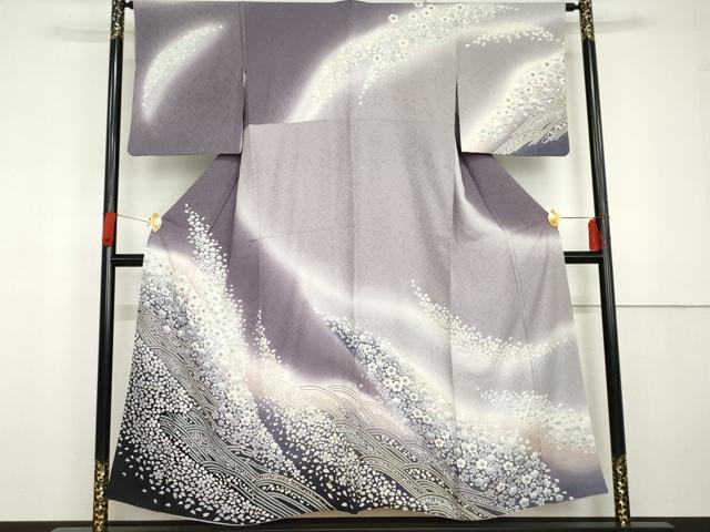 平和屋着物●訪問着　朧染め　重ね絞り　立波花文　暈し染め　正絹　逸品　AABG3557cs