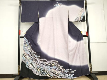 平和屋着物●訪問着　辻が花　暈し染め　金彩　銀通し地　正絹　逸品　AABG3561cs