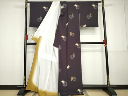 平和屋着物●上質な小紋　花雪輪に兎　金彩　正絹　逸品　AABG3563cs