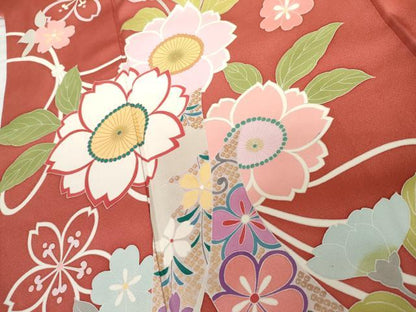 平和屋着物●豪華振袖　友禅　蔓帯舞桜文　金彩　正絹　逸品　AABG3577cs