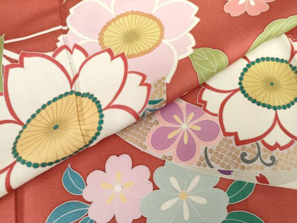 平和屋着物●豪華振袖　友禅　蔓帯舞桜文　金彩　正絹　逸品　AABG3577cs