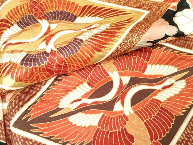 平和屋着物●豪華振袖　駒刺繍　双鶴松竹梅文　暈し染め　金彩　正絹　逸品　AABG3578cs