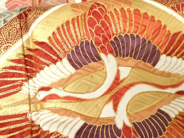平和屋着物●豪華振袖　駒刺繍　双鶴松竹梅文　暈し染め　金彩　正絹　逸品　AABG3578cs