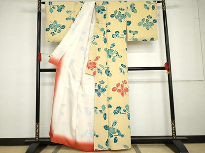 平和屋着物●上質な小紋　ろうけつ染　更紗花文　正絹　逸品　AABG3583cs
