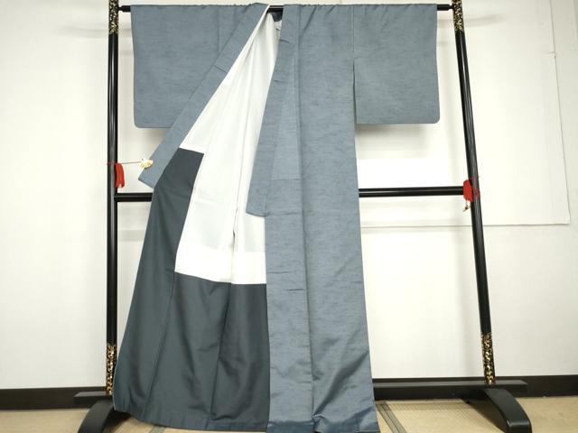 平和屋着物●上質な紬　色無地　藍鼠色　正絹　逸品　AABG3586cs