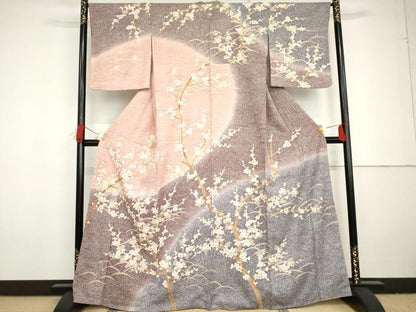 平和屋着物●訪問着　枝花文　暈し染め　金彩　正絹　逸品　AABG3587cs