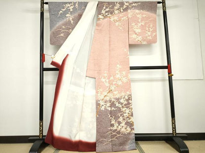 平和屋着物●訪問着　枝花文　暈し染め　金彩　正絹　逸品　AABG3587cs