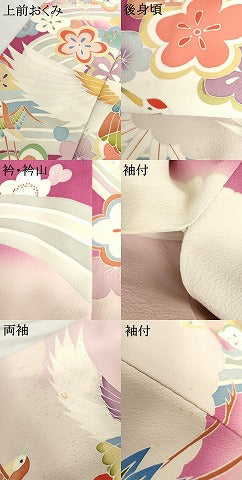 平和屋着物●豪華振袖　友禅　花鳥笹梅文　暈し染め　正絹　逸品　AABG3588cs