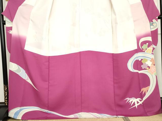 平和屋着物●豪華振袖　友禅　花鳥笹梅文　暈し染め　正絹　逸品　AABG3588cs