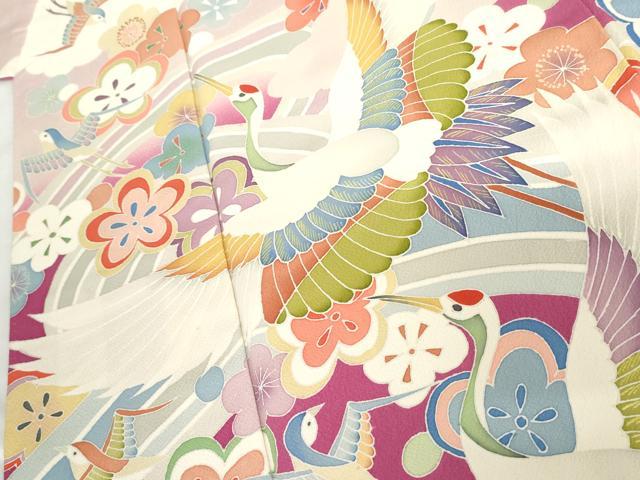 平和屋着物●豪華振袖　友禅　花鳥笹梅文　暈し染め　正絹　逸品　AABG3588cs