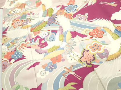 平和屋着物●豪華振袖　友禅　花鳥笹梅文　暈し染め　正絹　逸品　AABG3588cs