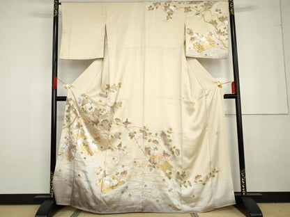 平和屋着物●金彩友禅作家　谷口秀山　訪問着　花筏文　暈し染め　金銀彩　正絹　逸品　AABG3591cs