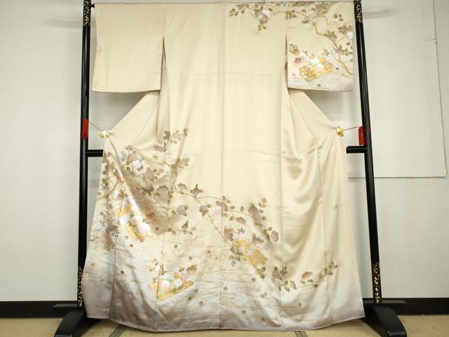 平和屋着物●金彩友禅作家　谷口秀山　訪問着　花筏文　暈し染め　金銀彩　正絹　逸品　AABG3591cs