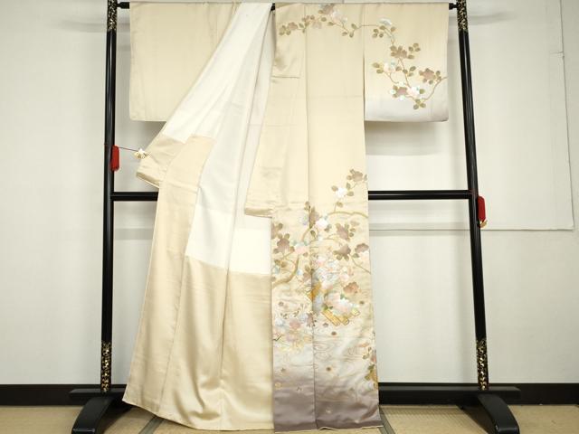 平和屋着物●金彩友禅作家　谷口秀山　訪問着　花筏文　暈し染め　金銀彩　正絹　逸品　AABG3591cs