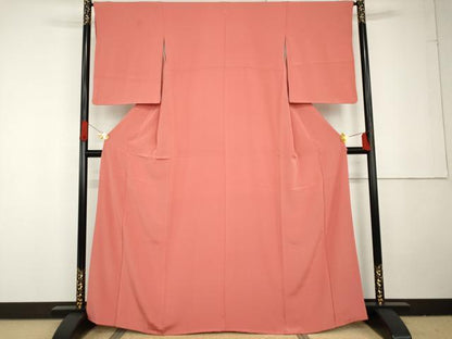 平和屋着物●上質な色無地　甚三紅色　正絹　逸品　AABG3593cs