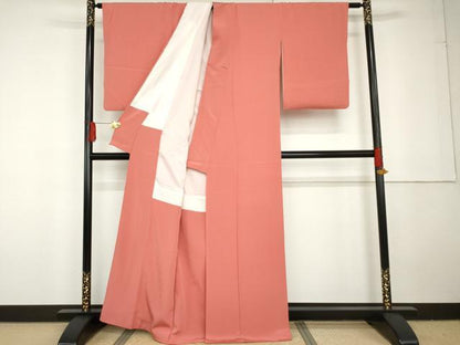 平和屋着物●上質な色無地　甚三紅色　正絹　逸品　AABG3593cs