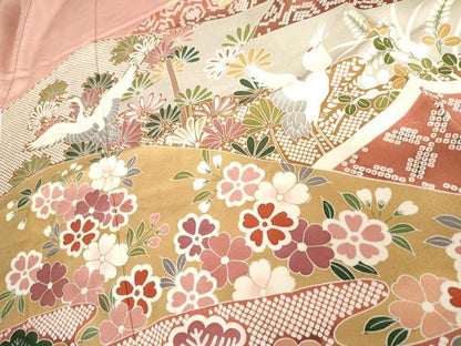 平和屋着物●豪華振袖　友禅　作家物　飛鶴梅松花文　暈し染め　金彩　正絹　逸品　AABG3594cs