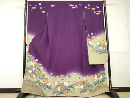 平和屋着物●豪華振袖　駒刺繍　松竹梅文　暈し染め　金彩　正絹　逸品　AABG3595cs
