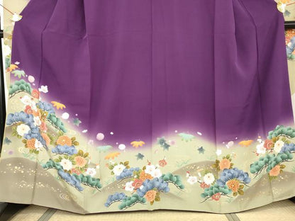 平和屋着物●豪華振袖　駒刺繍　松竹梅文　暈し染め　金彩　正絹　逸品　AABG3595cs
