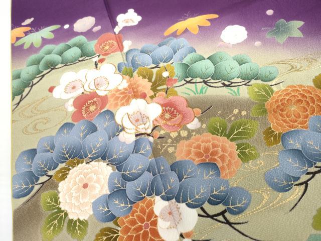平和屋着物●豪華振袖　駒刺繍　松竹梅文　暈し染め　金彩　正絹　逸品　AABG3595cs