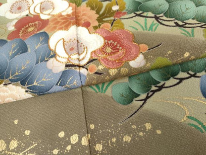 平和屋着物●豪華振袖　駒刺繍　松竹梅文　暈し染め　金彩　正絹　逸品　AABG3595cs