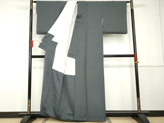 平和屋着物●世界的友禅作家　千地泰弘　色無地　吉祥格子地紋　錆鼠色　正絹　逸品　AABG3598cs