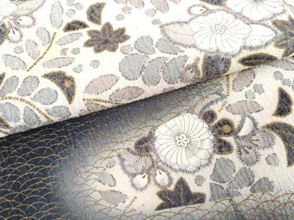 平和屋着物●訪問着　辻が花　暈し染め　黒地　金彩　正絹　逸品　AABG3601cs