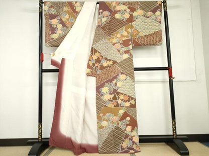 平和屋着物●上質な小紋　友禅　切嵌吉祥花文　鬼しぼ縮緬　正絹　逸品　AABG3603cs