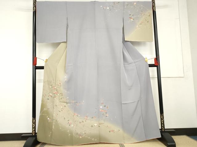 平和屋着物●訪問着　友禅　枝花文　暈し染め　正絹　逸品　AABG3606cs