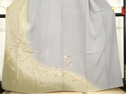 平和屋着物●訪問着　友禅　枝花文　暈し染め　正絹　逸品　AABG3606cs