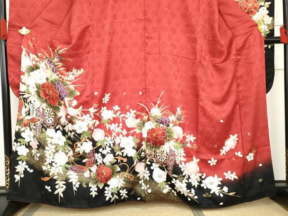 平和屋着物●豪華振袖　花車舞蝶文　暈し染め　金彩　正絹　逸品　AABG3610cs