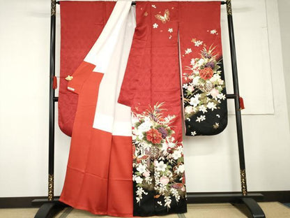 平和屋着物●豪華振袖　花車舞蝶文　暈し染め　金彩　正絹　逸品　AABG3610cs