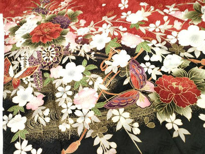 平和屋着物●豪華振袖　花車舞蝶文　暈し染め　金彩　正絹　逸品　AABG3610cs
