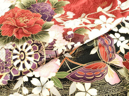平和屋着物●豪華振袖　花車舞蝶文　暈し染め　金彩　正絹　逸品　AABG3610cs