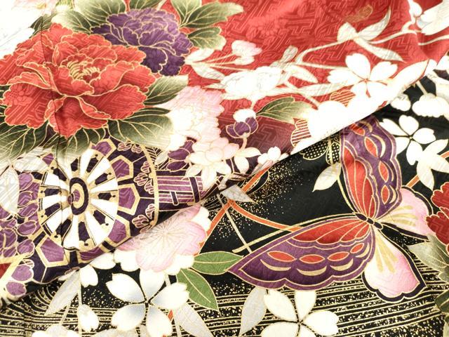 平和屋着物●豪華振袖　花車舞蝶文　暈し染め　金彩　正絹　逸品　AABG3610cs