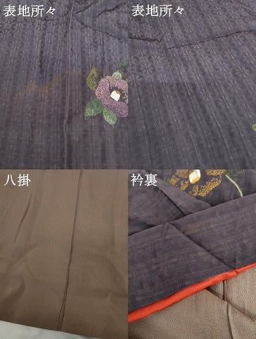 平和屋着物●アンティーク　大正ロマン　訪問着　刺繍　椿　正絹　逸品　AABG3612cs