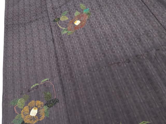 平和屋着物●アンティーク　大正ロマン　訪問着　刺繍　椿　正絹　逸品　AABG3612cs