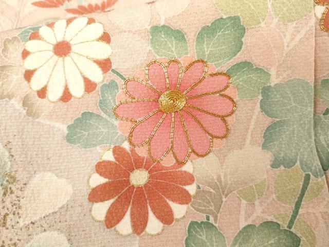 平和屋着物●訪問着　友禅　駒刺繍　慶彩小袖　雪輪枝花文　金彩　正絹　逸品　AABG3614cs