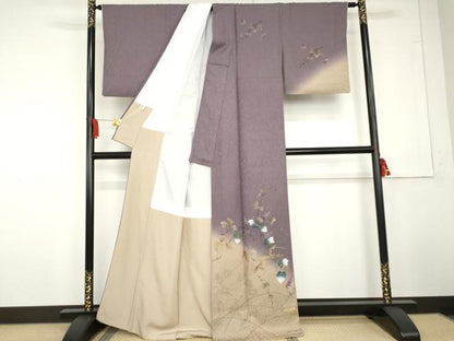 平和屋着物●訪問着　手描き　蔦の葉文　暈し染め　金銀彩　正絹　逸品　AABG3618cs
