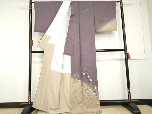 平和屋着物●訪問着　手描き　蔦の葉文　暈し染め　金銀彩　正絹　逸品　AABG3618cs