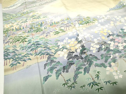 平和屋着物●十日町友禅作家　岡村蒼風　色留袖　松竹梅風景文　暈し染め　正絹　逸品　AABG3619cs